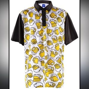 ReadyGOLF White Black Yellow Beer Me Short Sleeves Mens Golf Polo Top NWOT‎ M